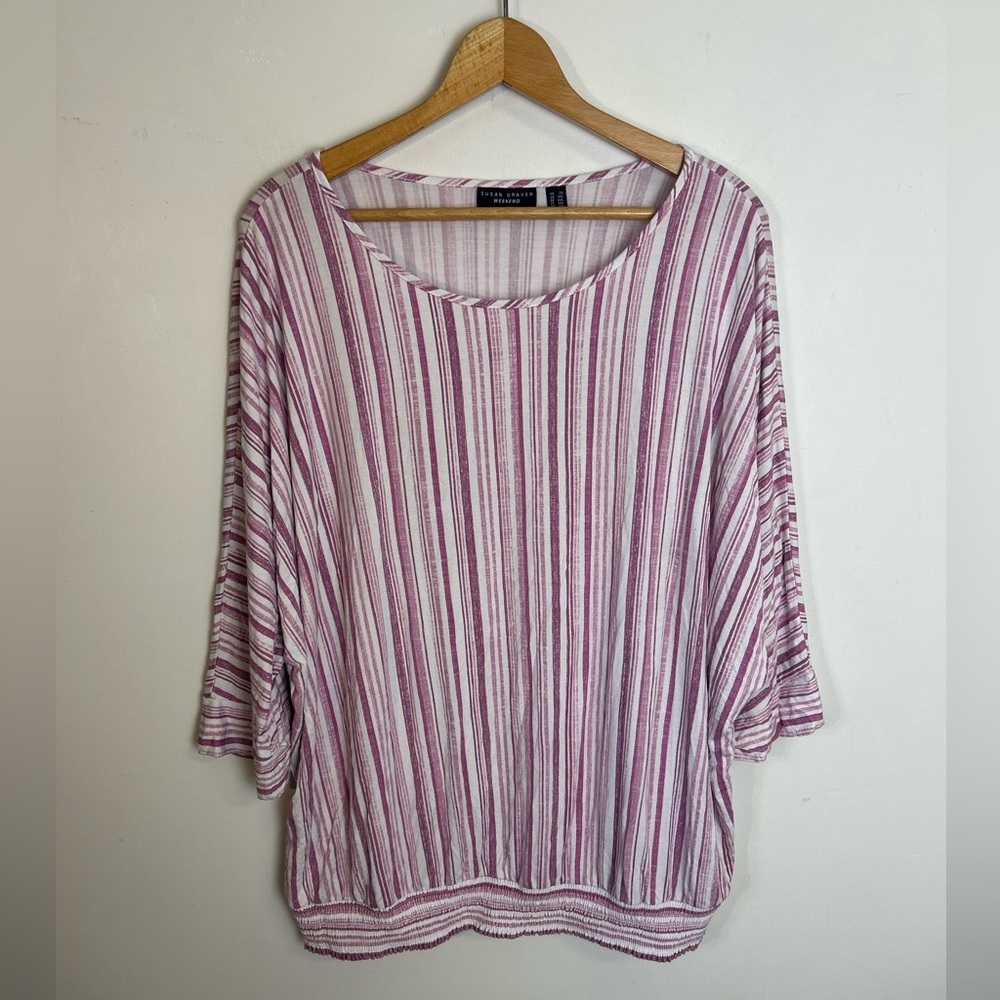 Susan Graver Weekend Striped Blouse Top Plus Size 2X Comfortable Soft Errands